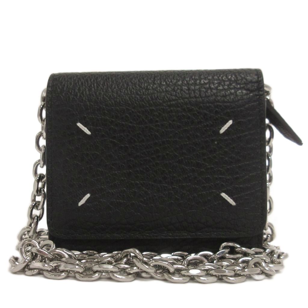 メゾンマルジェラ Maison Margiela グレインレザー チェーンウォレット SA3UI0009 コインケース ミニ財布 黒 ブラック ☆AA★
