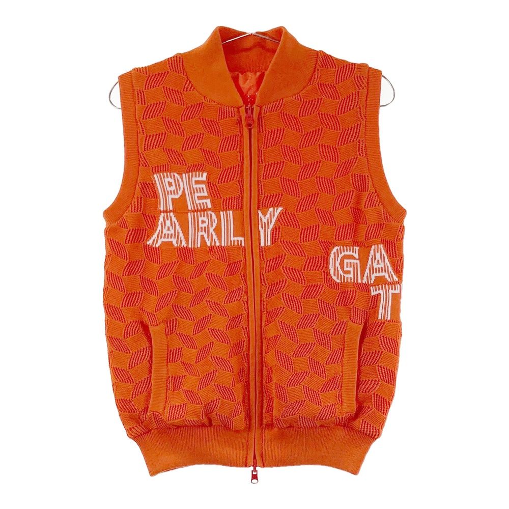 サイズ：0 PEARLY GATES パーリーゲイツ 2024年モデル リバーシブルジップベスト ニット 総柄 オレンジ系 [240101555375] ゴルフウェア レディース ストスト