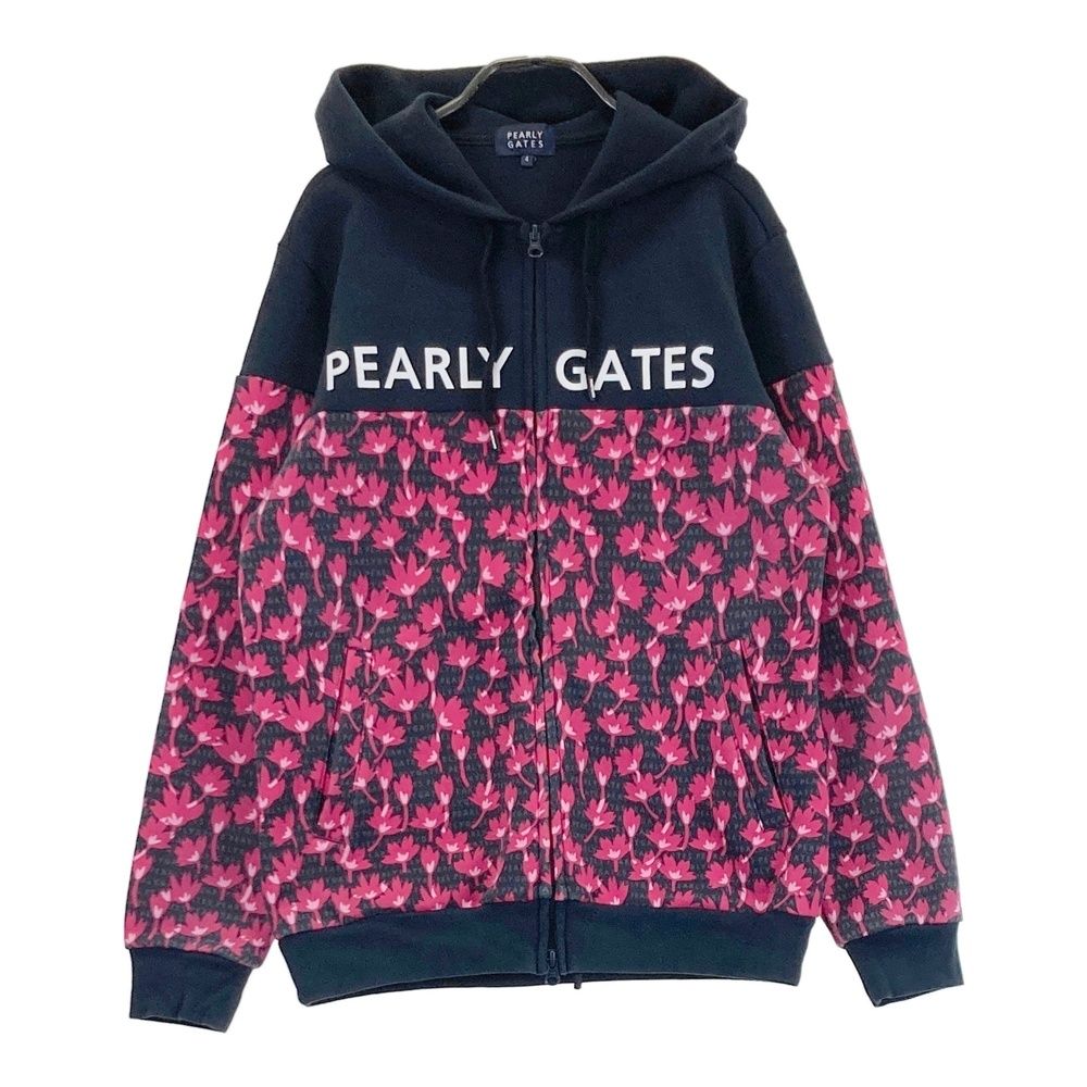 サイズ：4 PEARLY GATES パーリーゲイツ ジップパーカー ジャケット 花 ロゴ柄 ネイビー系 [240101680572] ゴルフウェア メンズ ストスト