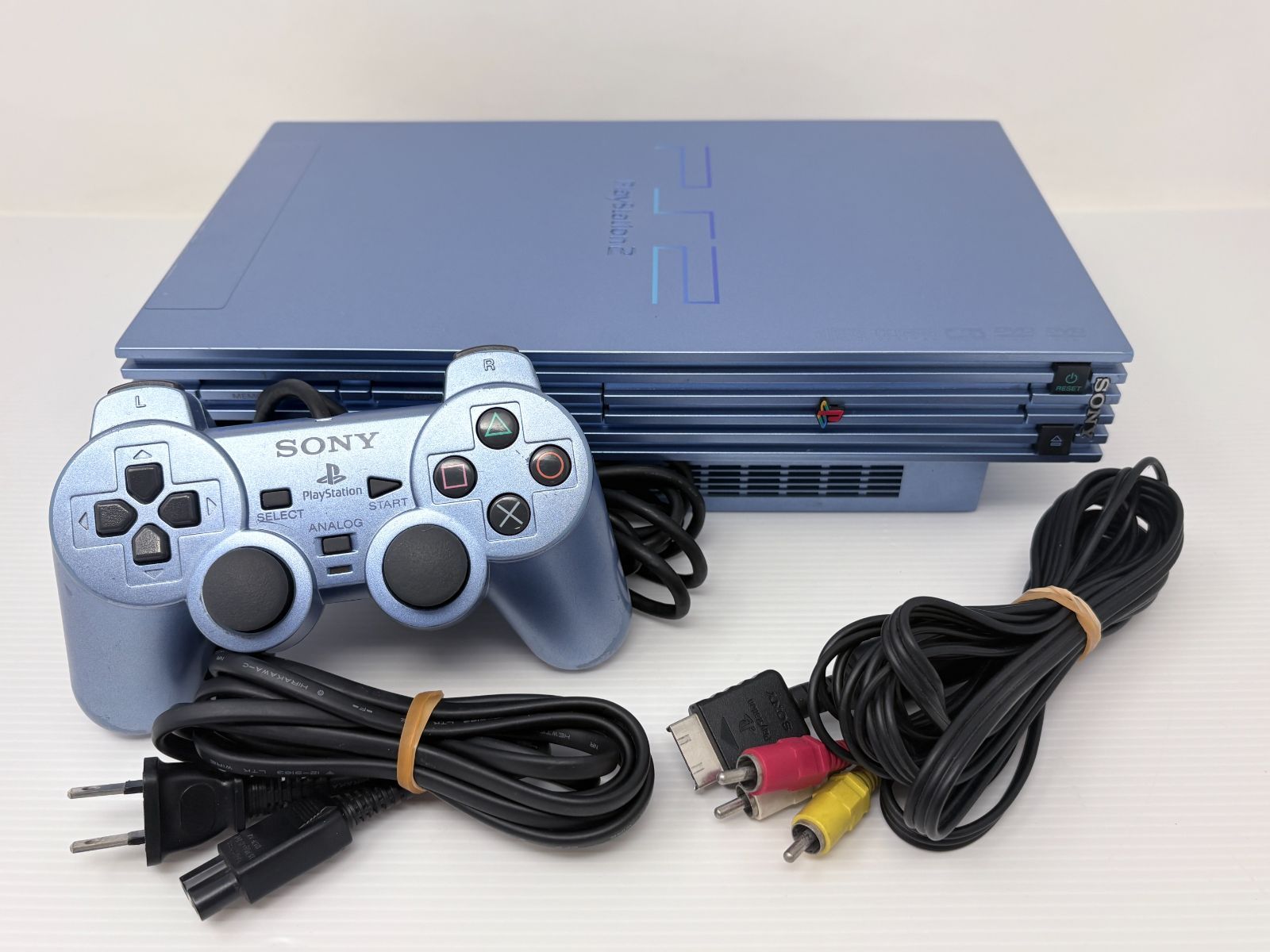 ジャンク【起動確認済み】PS2 SCPH-39000 アクアブルー 本体・コントローラー