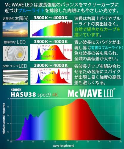 HaruDesign 植物育成ライト HASU38 spec9 4K ブラックスワールボディ 暖色系（4000K）McウェーブLED搭載 フルスペクトル フリッカーフリー 製品3年保証as 62886ee3
