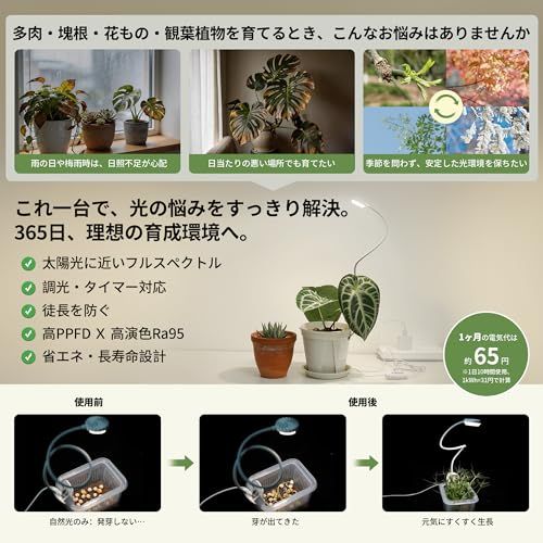 SANSI【2026年最新型】植物育成ライト led クリップ式 フルスペクトルライト タイマー付き(3/6/12h自動循環)高さ・角度360°調整可能 4段階調光 高演色Ra95 二次配光レンズ 均一照射 【独自COCセラミック放熱技術 長 504fb6d9 SANSI【2026年最新型】植物育成ライト led クリップ式 フルスペクトルライト タイマー付き(3/6/12h自動循環)高さ・角度360°調整可能 4段階調光 高演色Ra95 二次配光レンズ 均一照射 【独自COCセラミック放熱技術 長 504fb6d9