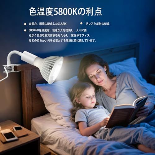 クリップオン植物成長ライト、24WフルスペクトルPa38育成電球、Ra98高演色評価数、ビーム角38°（リフレクターカップを取り外すとビーム角を120°まで拡張可能）、暖色系5800K、ホワイトas 93bae167