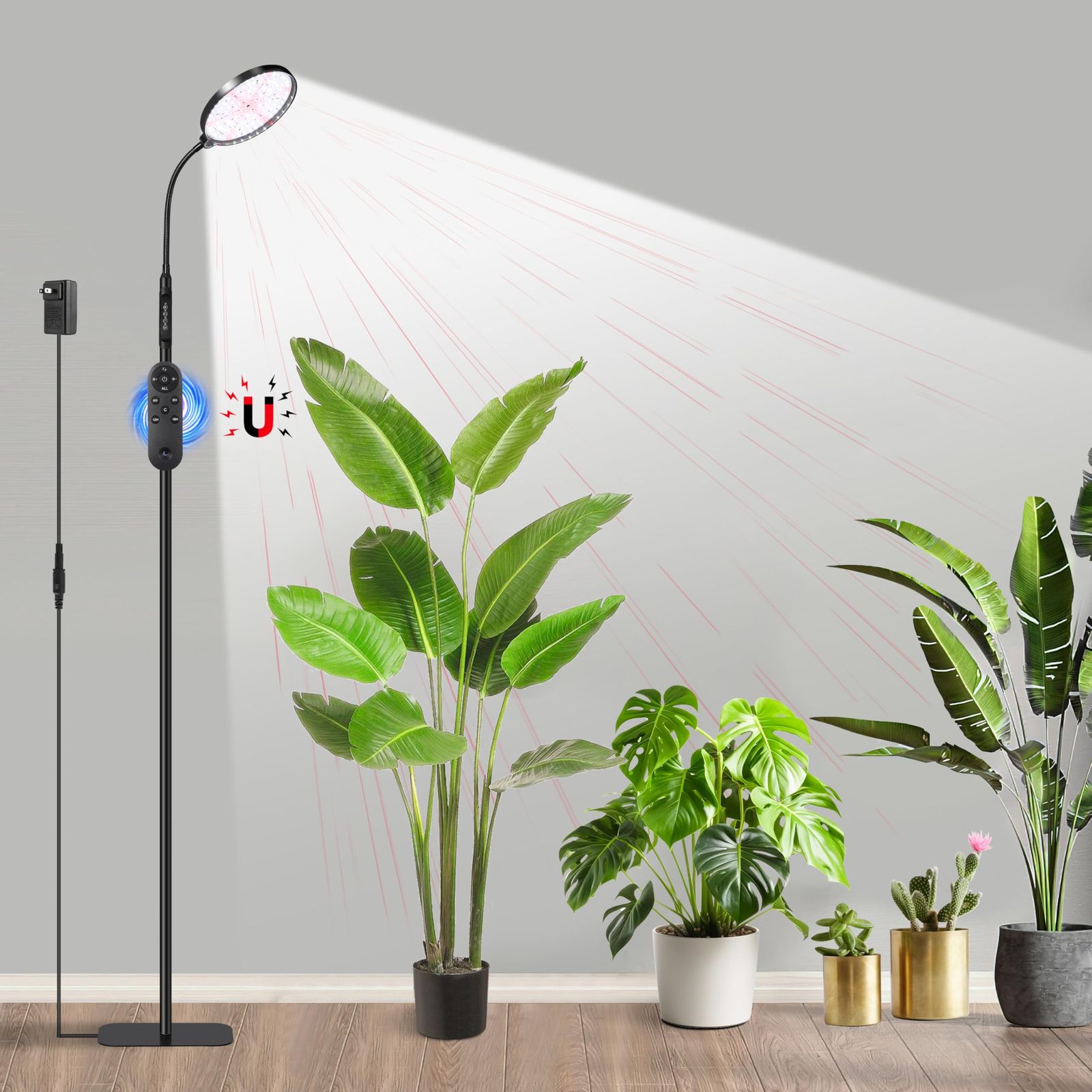 屋内植物用フロア型栽培ライト、フルスペクトル植物ライト、スタンド付き、大型で背の高い植物の栽培に最適、4/8/12/18時間タイマー付き栽培ランプ、3つのライトモード、10段階調光、高さ調節可能as 64eb86f6