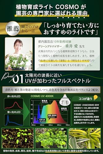 【グリーンアドバイザー推薦】BRIM(ブリム) COSMO UV 20W 植物育成ライト フルスペクトル 高PPFD 高力率 高演色性 植物用LEDライト 省エネ設計 長寿命 E26口金 反射板付き 集光レンズなし WH 暖色系 4000Ka bd50077d