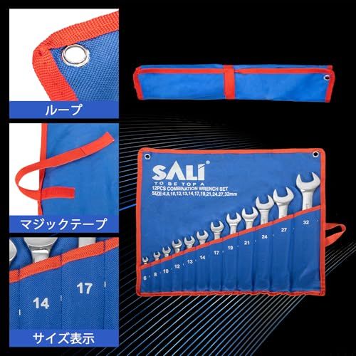 SALI コンビネーションレンチ スパナ セット 12本組 (6mm-32mm) CR-V製 鏡面仕上げ オフセット15度 組み立て メガネスパナセット 自動車修理 メンテナンス DIY用 収納バッグ付きas b6f0a2e7