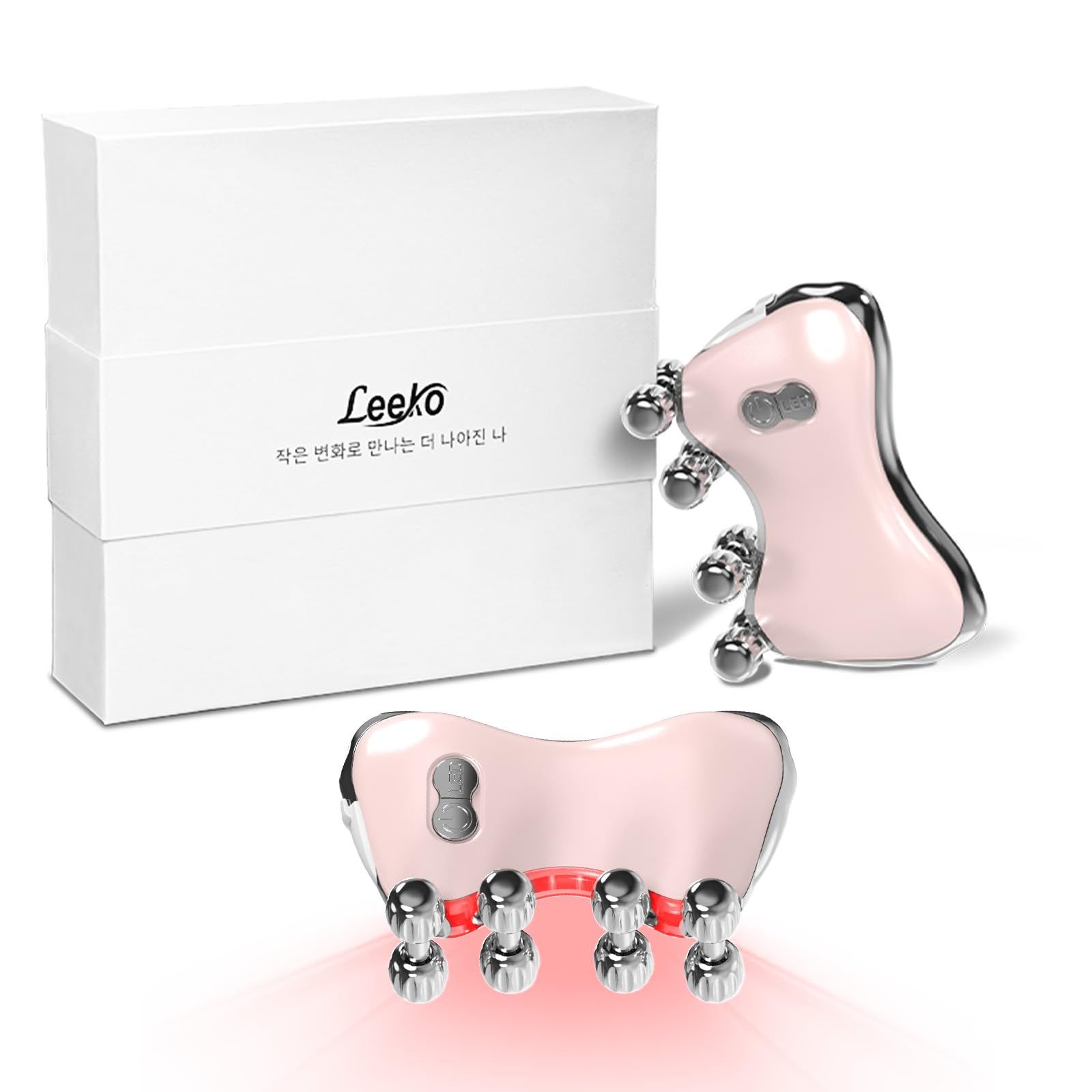 Leeko 公式 美顔ローラー 2026モデル 韓国発 5色LED 多機能美顔器 電動 45℃温熱かっさ USB充電式 フェイシャルケア ハンディ 美容ローラー ピンク 日本語説明書付き (プラチナコーティング/13000回転/分)as a72615f8