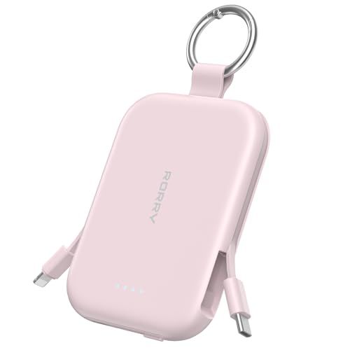 【業界創新】RORRY CharmGo 軽量 小型 5000mAh 携帯充電器 (Type-C + For iPhone用 2本ケーブル内蔵) 3台同時充電 スマホ 持ち運び iPhone 17/16/15/Android/iPad/Swit fde5dea4