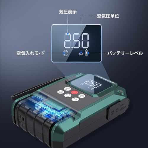 VLAIAN ジャンプスターター、エンジンスターター、DC/USB急速充電 150PSI 急速膨張 自動停止機能 自転車/バイク/車/ボールに適用 LED緊急 PSE認証koe 8ef20ad7