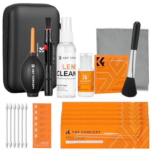K&F CONCEPT カメラクリーニングキット 25点セット カメラメンテナンス 清掃用品 6本16mmAPS-Cセンサー用スワブ 60ml 洗浄液 20ml洗浄液 2種サイズクリーニングクロス カメラ用ブロアー レンズペン クリーニングブ f79c6fae