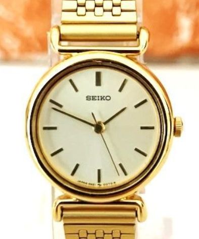 動作未確認】セイコー SEIKO QZ 4N21-0052 ゴールド文字盤 ラウンド