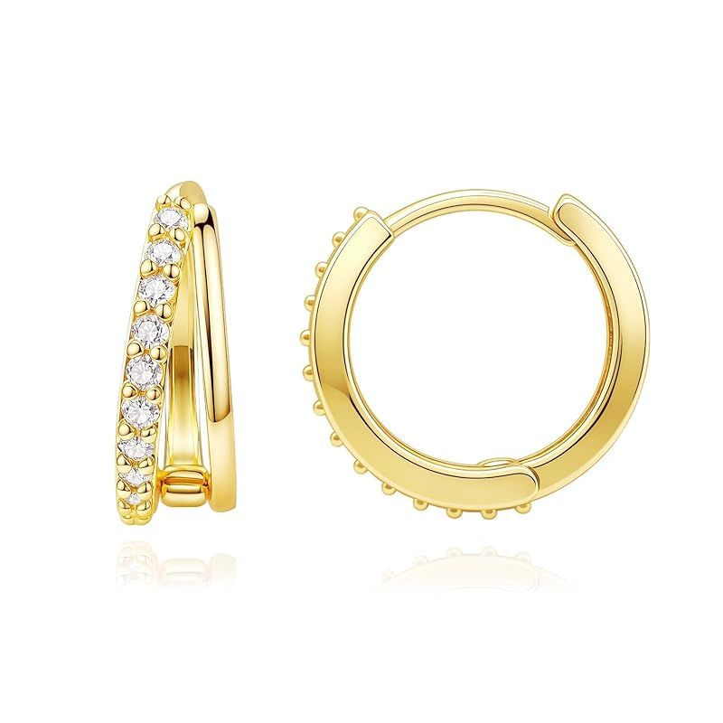 alisashelly ピアス フープ レディース リング サージカルステンレス 金属アレルギー対応 k14金 ジルコニア セカンド 小さめ ゴールド 人気 可愛い 小顔 プレゼント 誕生日 記念日 ファッション アクセサリー ギフトボックス付き (ゴール 0