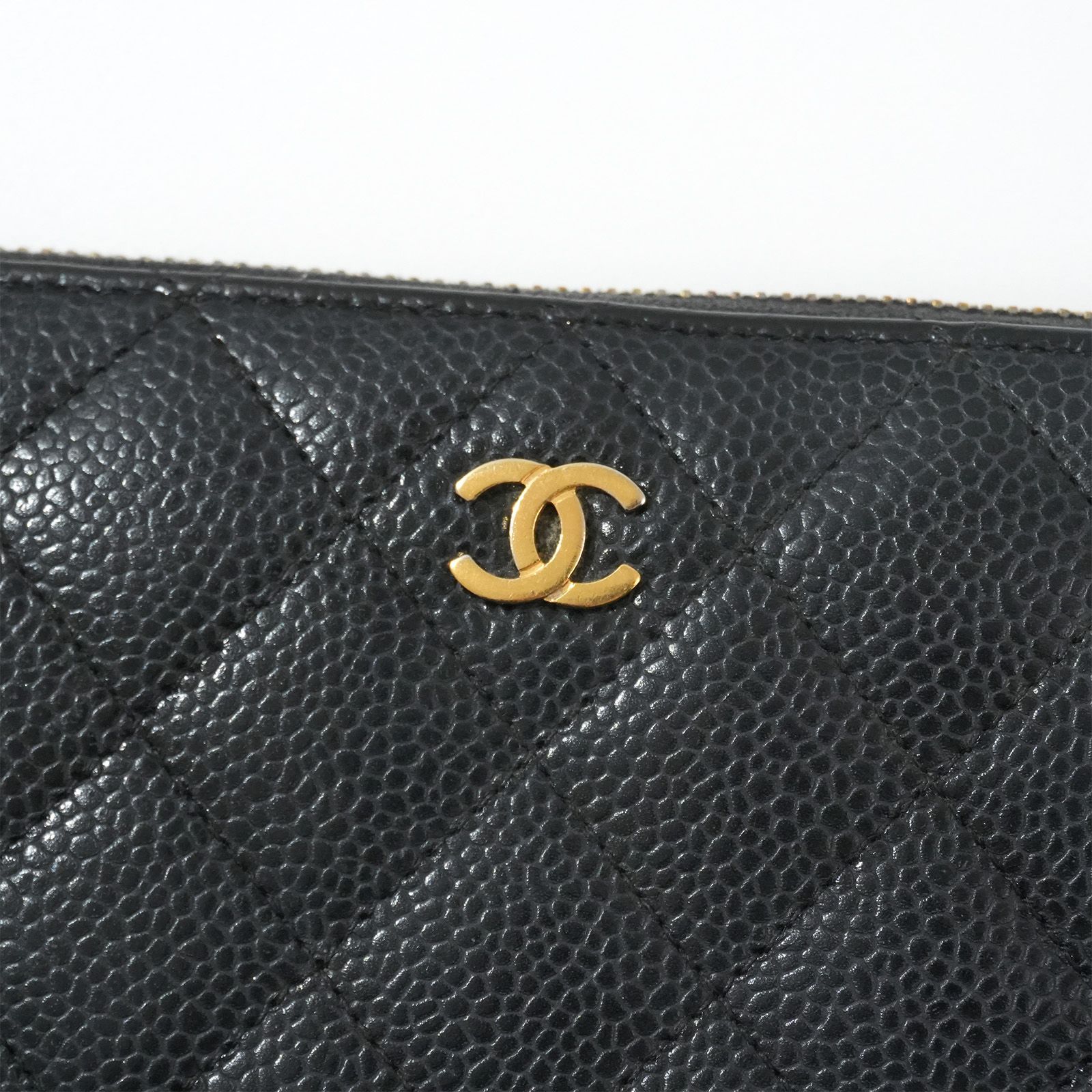 CHANEL キャビアスキン 小銭入れ付き 長財布 ブラック ゴールド - メルカリ