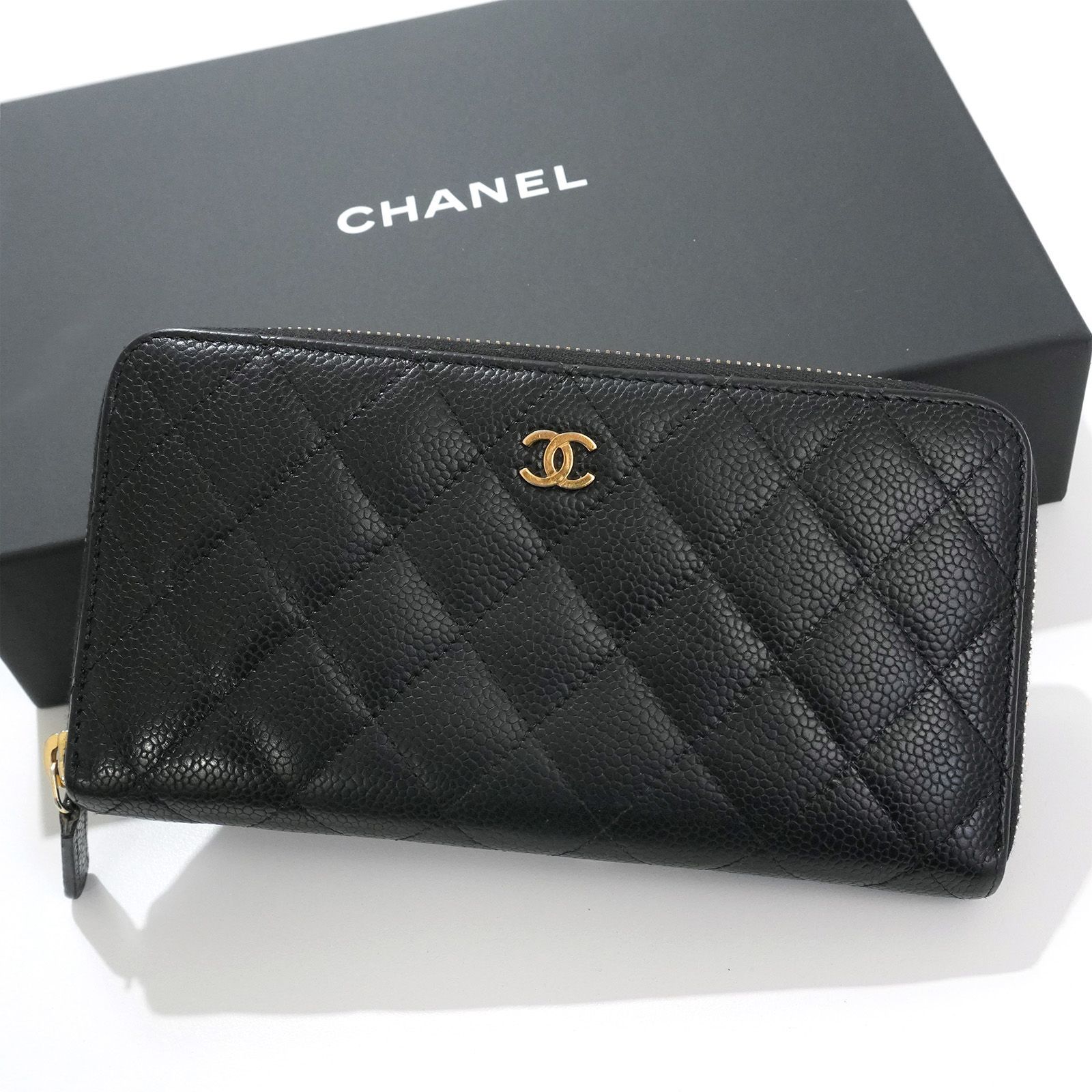 CHANEL キャビアスキン 小銭入れ付き 長財布 ブラック ゴールド - メルカリ