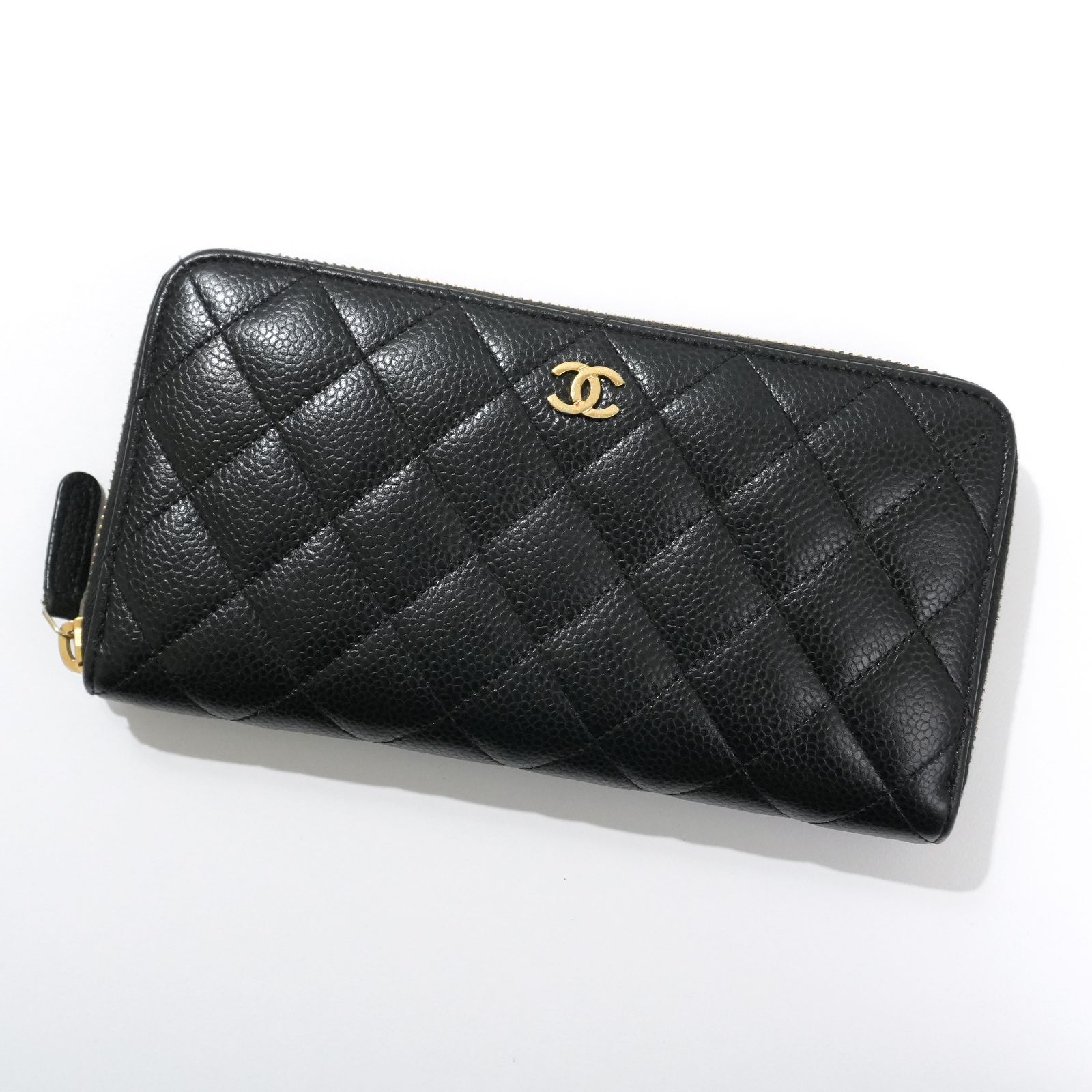 【新品同様】CHANEL キャビアスキン 長財布 ブラック ゴールド