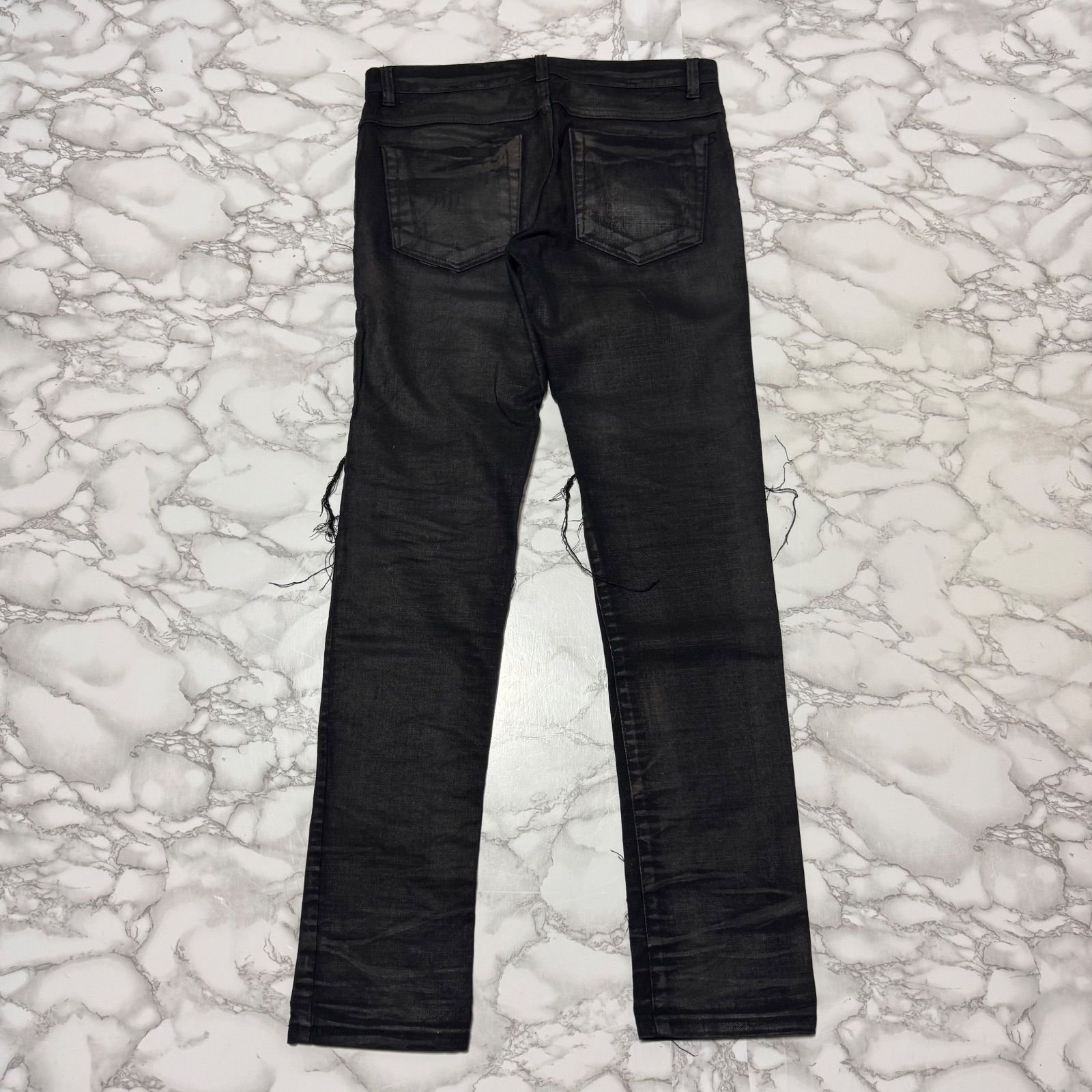 トレンド【GLAMOUR】archive black coating destroy damaged denim 