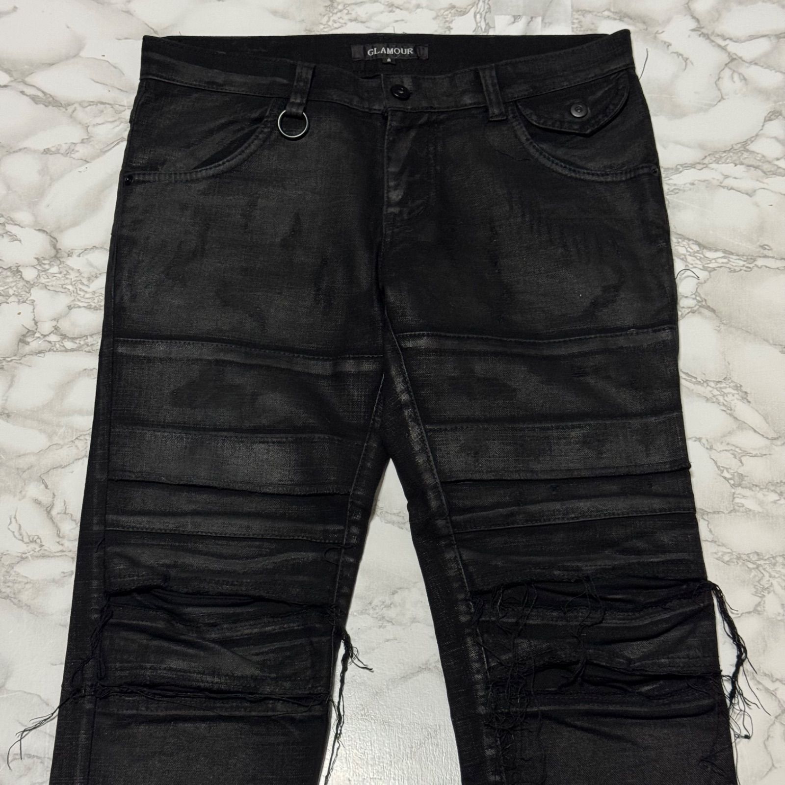 トレンド【GLAMOUR】archive black coating destroy damaged denim