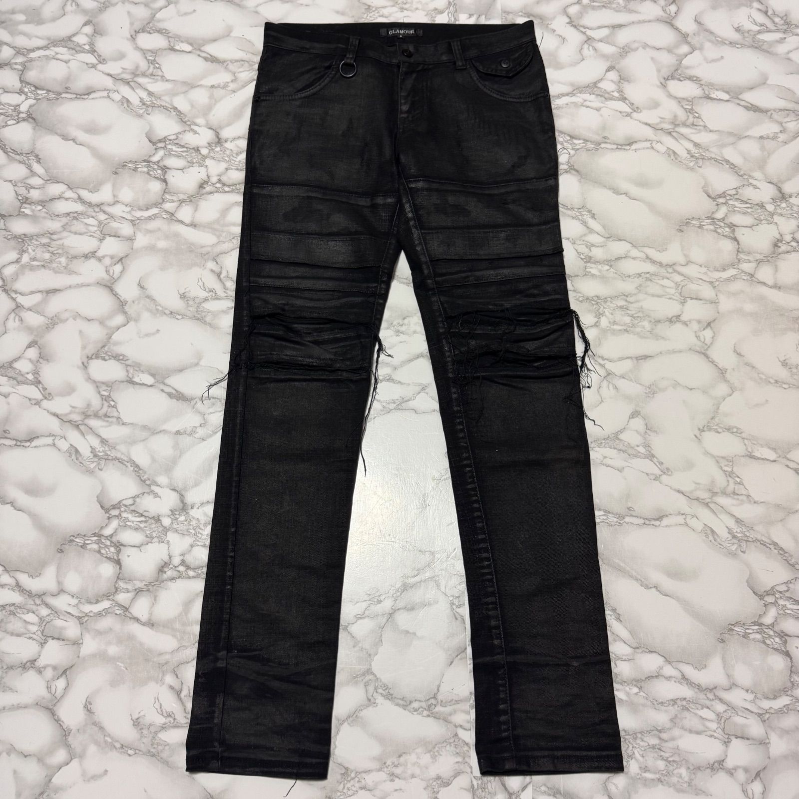 Archive ブラックコーティングデニム　swag トレンド【GLAMOUR】archive black coating destroy damaged denim