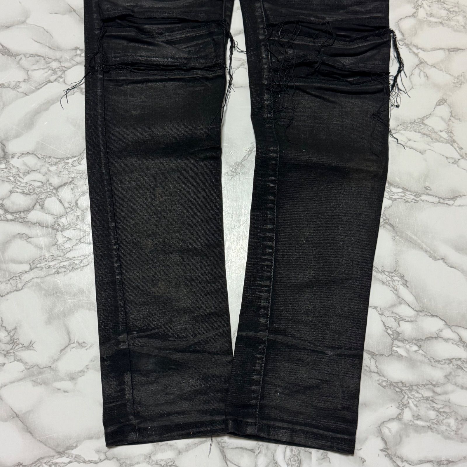 トレンド【GLAMOUR】archive black coating destroy damaged denim
