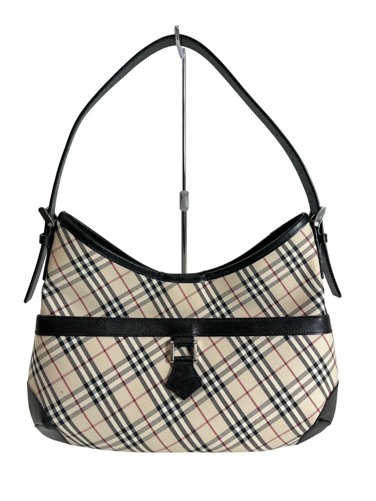 BURBERRY バーバリー ワンハンドバッグ セミショルダー 鞄 かばん ノバチェック キャンバス レザー ベージュ ブラック