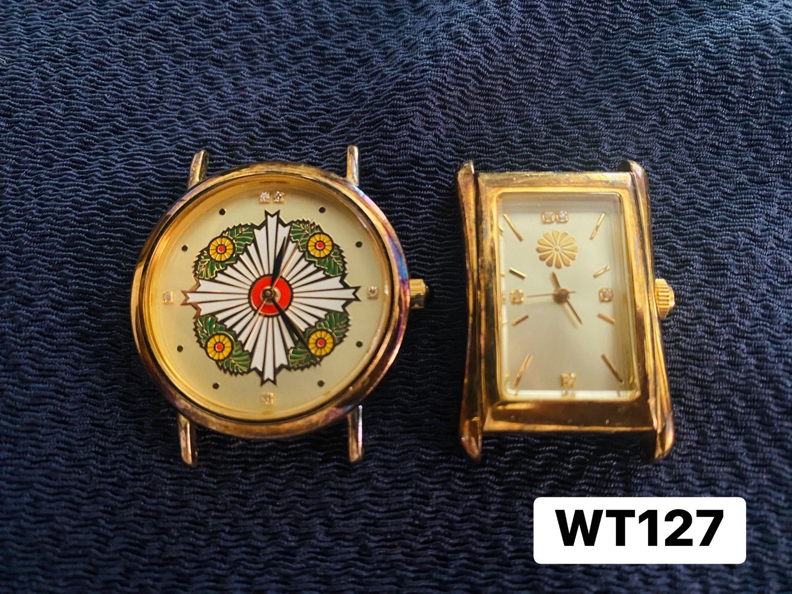 【時計】【非稼働品】2点まとめ売り 大勲位菊花紋腕時計 戦後六十年記念 天皇陛下即位十周年記念 クォーツ アナログ 腕時計 ケースのみ シルバー925刻印あり ベルトなし 腕時計 WT127