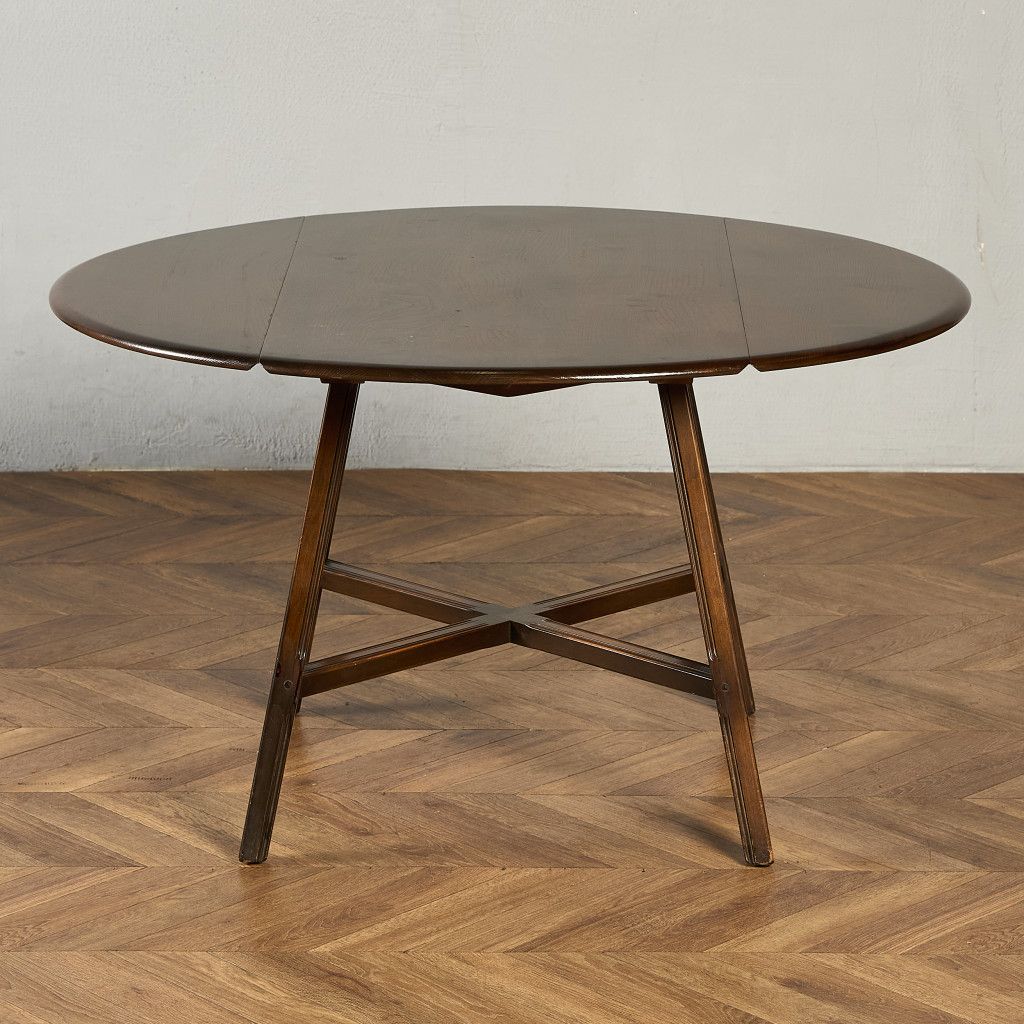 テーブル イギリス エルム アーコール ERCOL オールドコロニアル ドロップリーフ テーブル (377) ラウンドゴールドラベル 伸長式 ダイニング バタフライ 拡張 #98448 テーブル イギリス エルム アーコール ERCOL オールドコロニアル