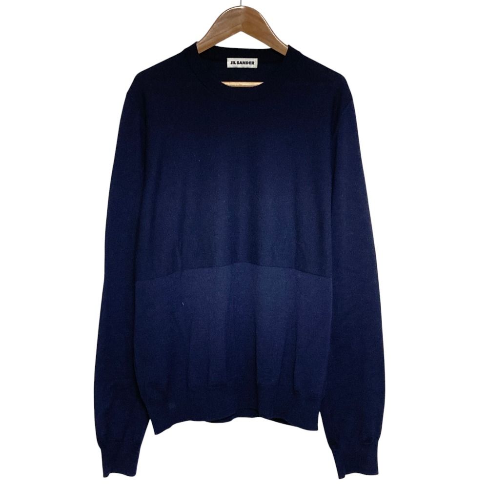 良品 23SS JIL SANDER ジルサンダー クルーネック ウールニット セーター J22GP0111 サイズ50 ネイビー メンズ 古着 中古 USED