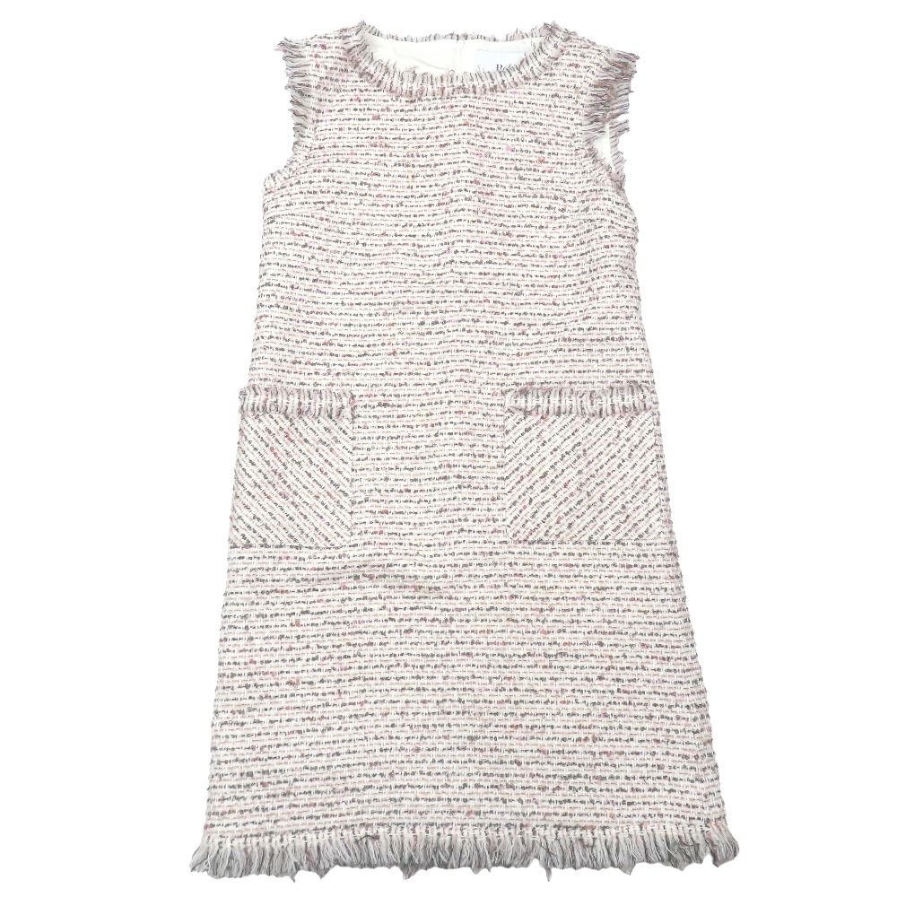 新品同様 Rene ルネ 23AW ツイード ノースリーブ ワンピース ドレス ハーフ 膝丈 フリンジ ポケット 36 ピンク レディース 古着 中古 USED 12,667円