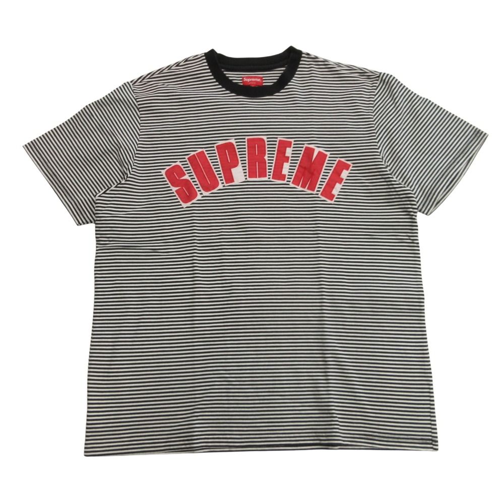 美品 Supreme シュプリーム 20ss Arc Applique S/S Top アーチロゴ アップリケ Tシャツ ボーダー カットソー XL ブラック ホワイト メンズ 古着 中古 USED