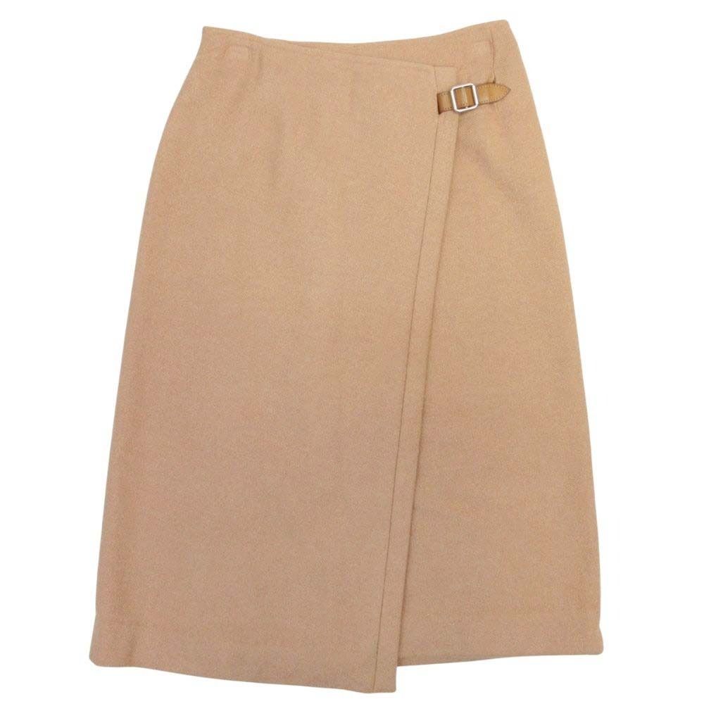 美品 HERMES エルメス マルジェラ期 キャメル ラップスカート 膝丈 ミモレ丈 ラムレザー ヴィンテージ 38 茶 ブラウン レディース 古着 中古 USED