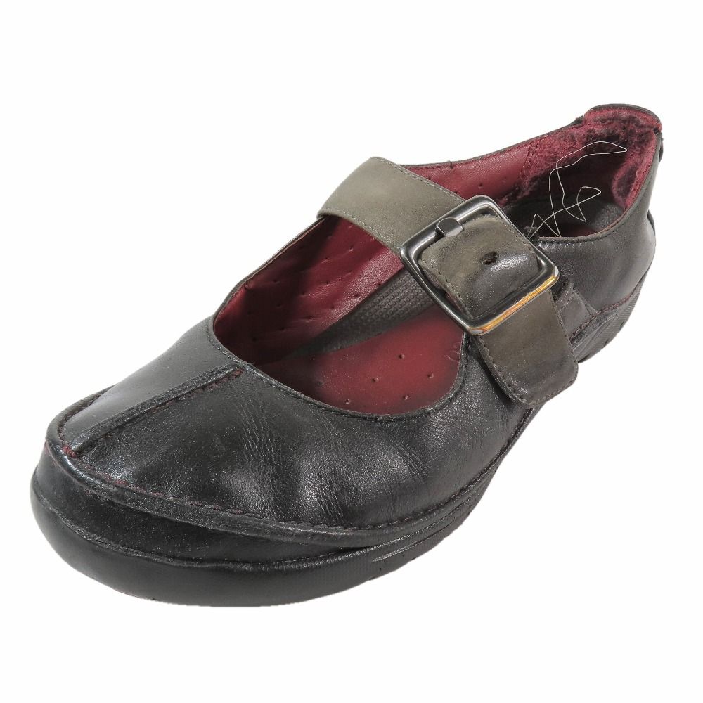 Clarks クラークス メリージェーン スリッポン フラットシューズ ベルト レザー 4 ダークブラウン レディース 古着 中古 USED