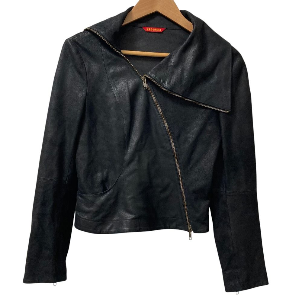 美品 Vivienne Westwood RED LABEL ヴィヴィアンウエストウッド レッドレーベル ラムレザー アシンメトリー ジャケット 2 ブラック レディース 古着 中古 USED