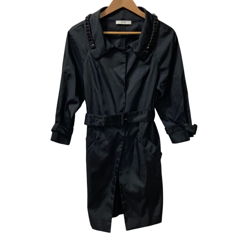 美品 PRADA プラダ ビジューカラー ナイロン ベルテッドコート サイズ40 ブラック レディース 古着 中古 USED 24,843円