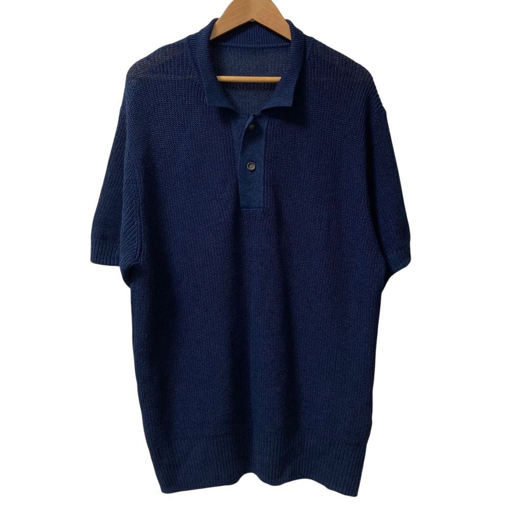 未使用 25SS POSTELEGANT ポステレガント Washi Paper Wool Knit Polo ニット ポロシャツ サイズL ネイビー メンズ 古着 中古 USED