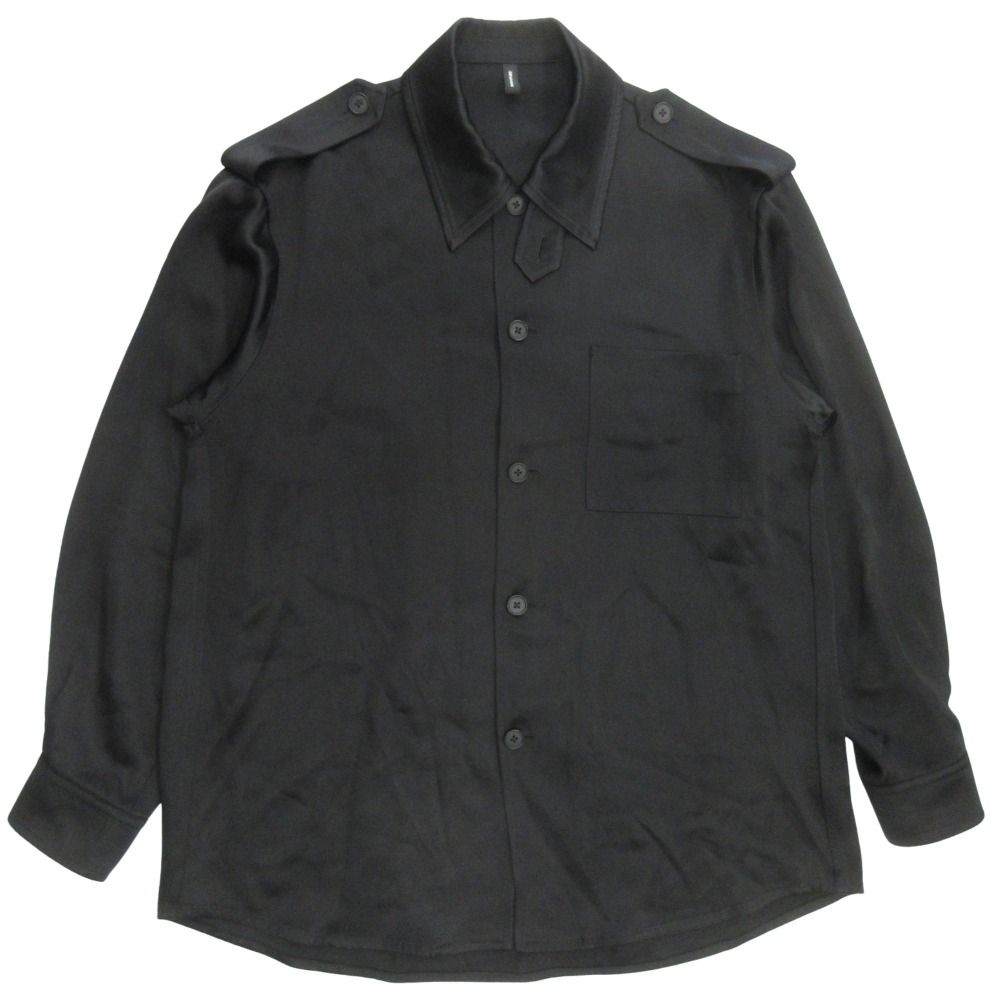 美品 08sircus ゼロエイトサーカス 25AW ビスコース サテン ミリタリー シャツ カットソー 長袖 S25AW-SH05 サイズ4 黒 ブラック メンズ 古着 中古 USED