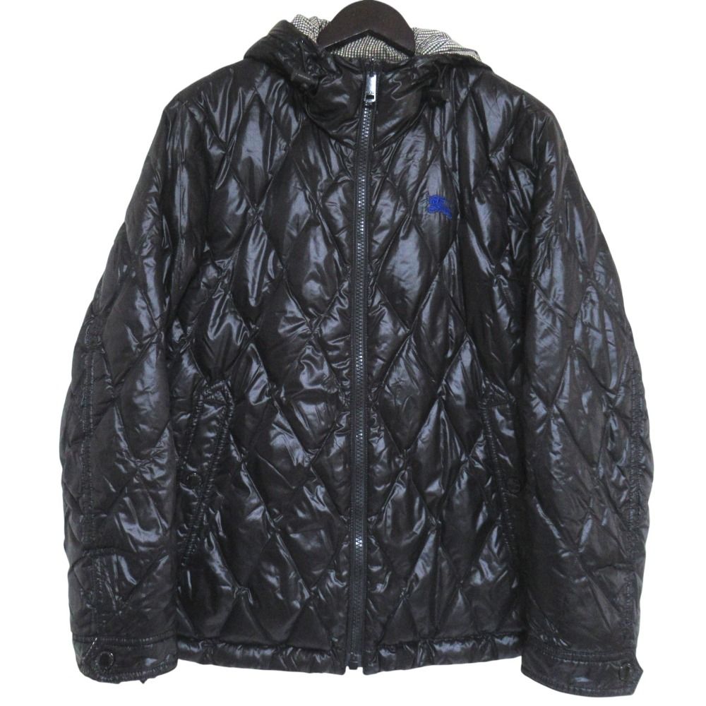 BURBERRY BLACK LABEL バーバリーブラックレーベル リバーシブル キルティング フーデッド ダウンジャケット LL ブラック メンズ 古着 中古 USED