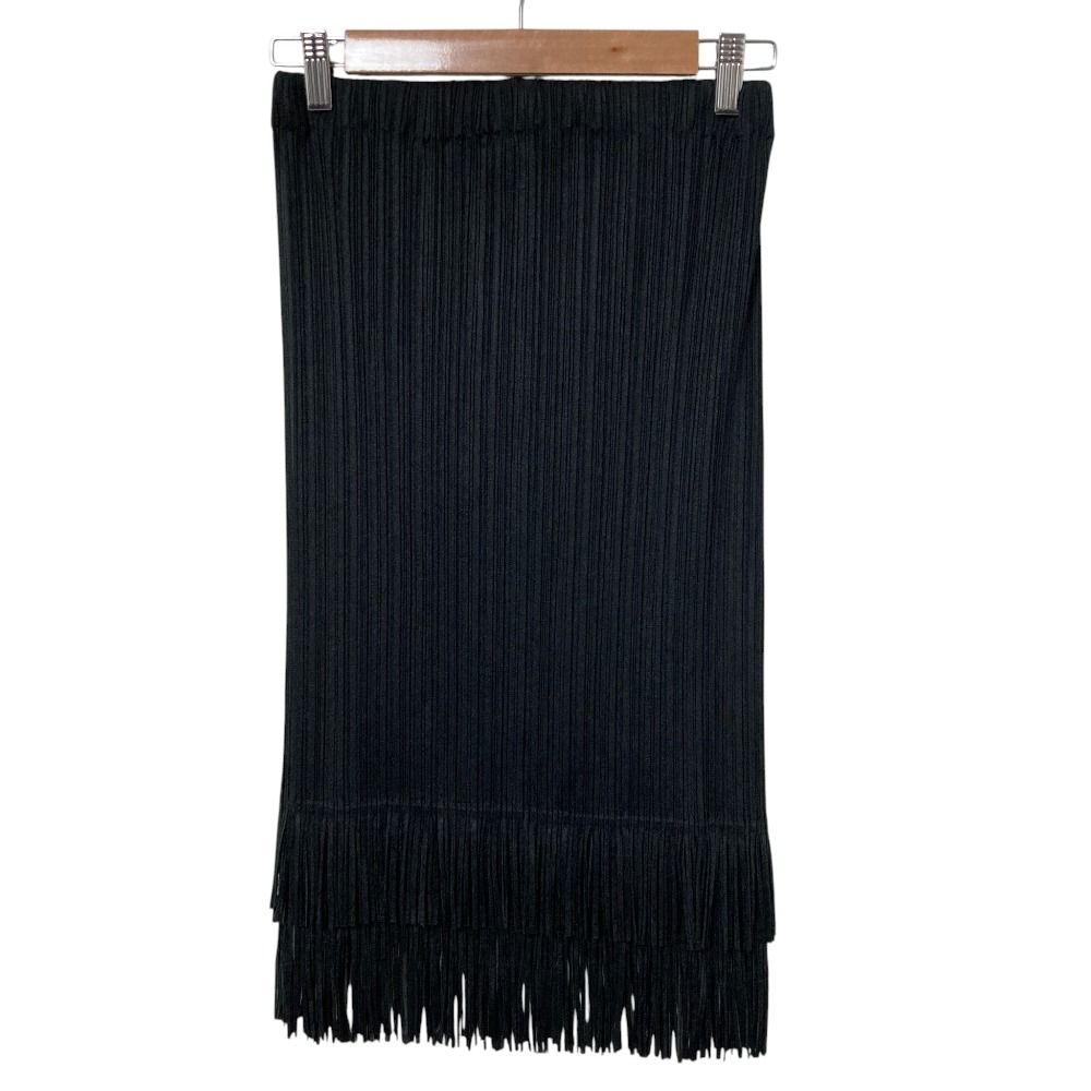 良品 PLEATS PLEASE ISSEY MIYAKE プリーツプリーズ イッセイミヤケ フリンジ イージースカート ブラック レディース 古着 中古 USED