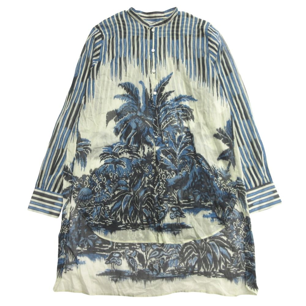 未使用 Christian Dior クリスチャンディオール シアー シャツ ワンピース ドレス プルオーバー トロピカル スタンドカラー 38 ネイビー レディース 古着 中古 USED
