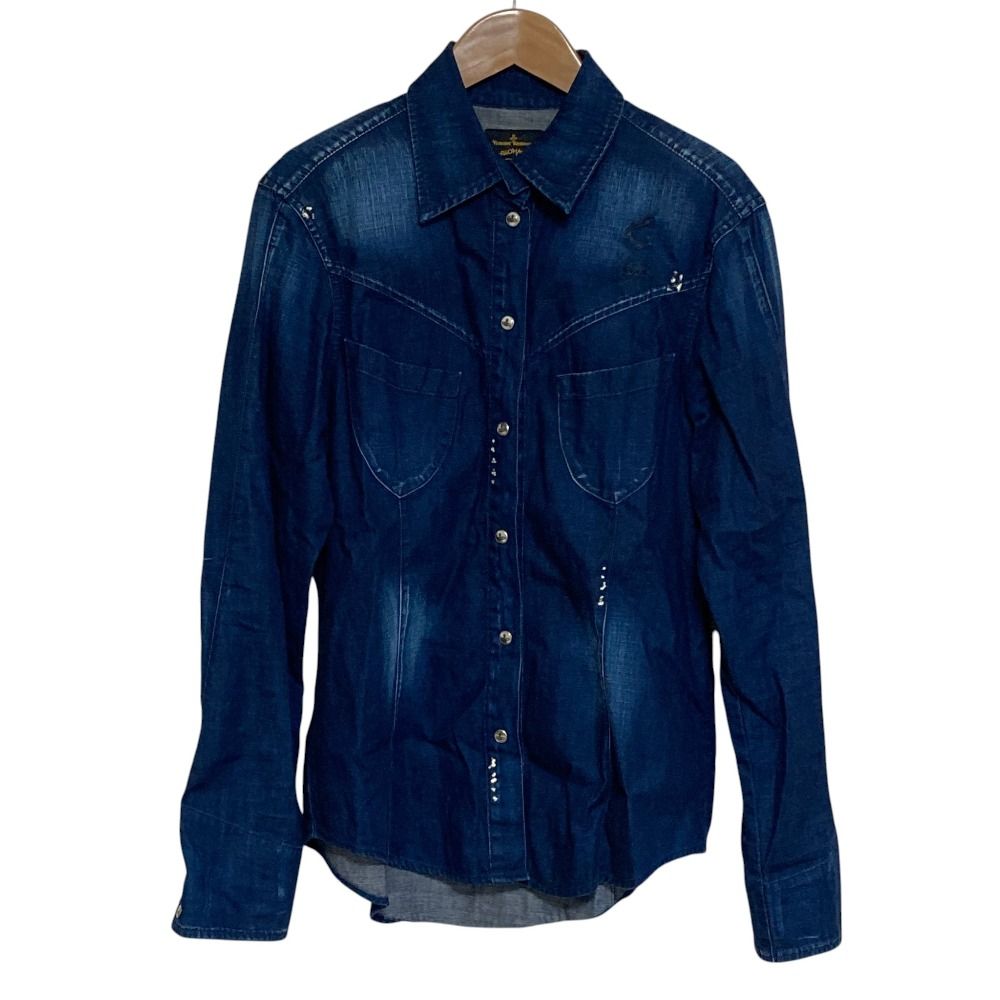 Vivienne Westwood ダメージ加工 デニムシャツ 青 美品 ANGLOMANIA Vivienne Westwood アングロマニア ヴィヴィアン