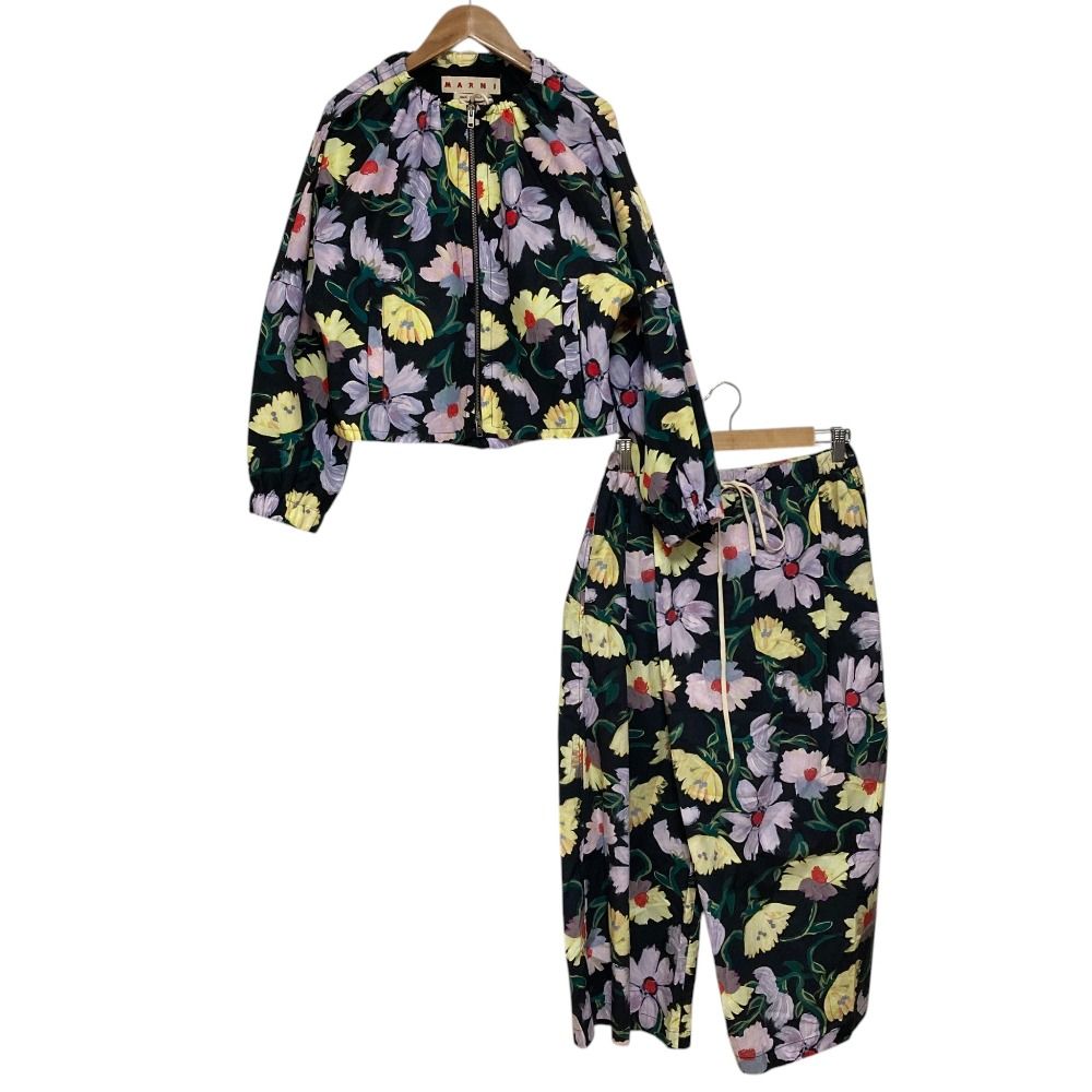 美品 MARNI マルニ フローラルプリント ジップブルゾン イージーパンツ セットアップ サイズ38 ピンク ブラック レディース 古着 中古 USED