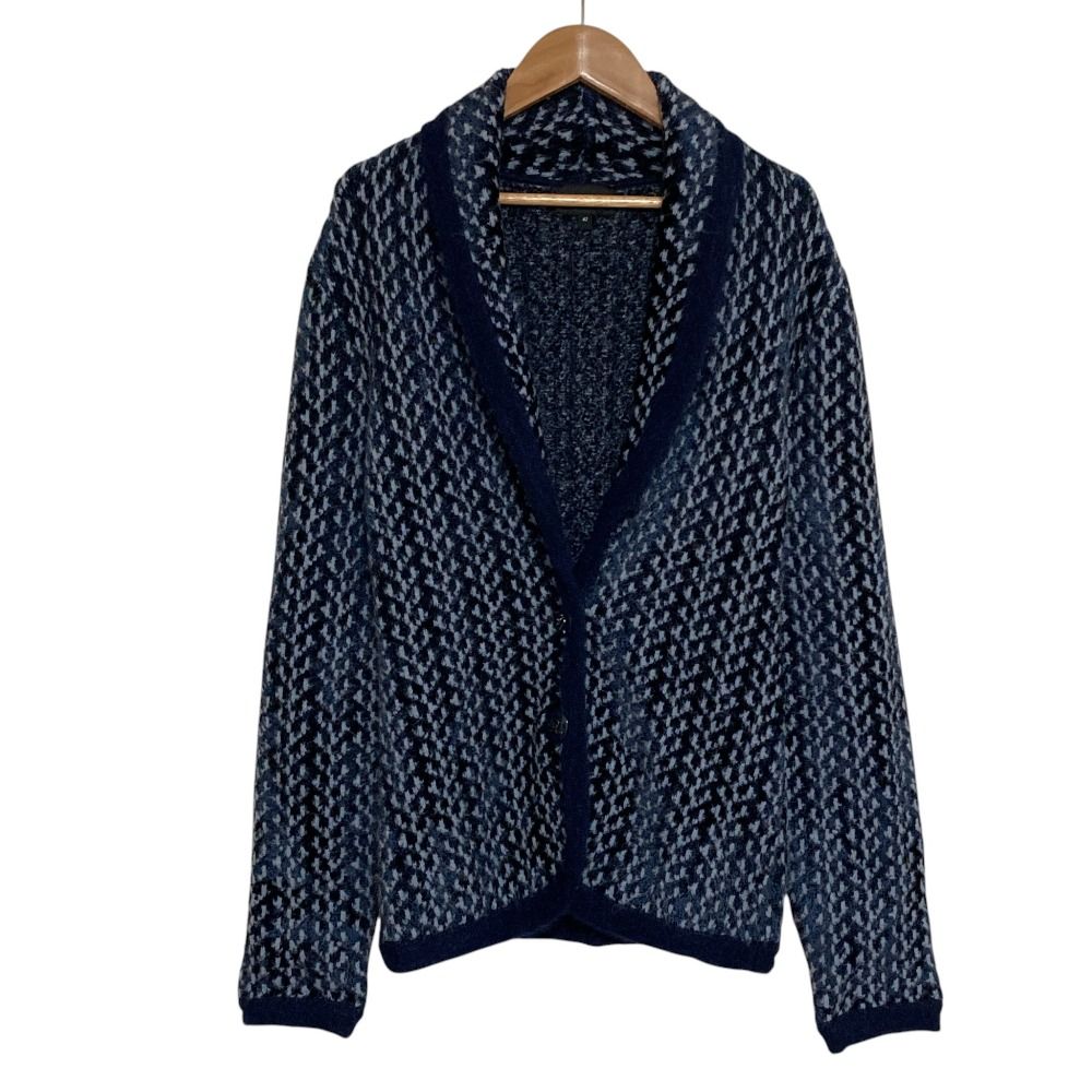 美品 EMPORIO ARMANI エンポリオアルマーニ アルパカブレンド ショールカラー ニットジャケット サイズ42 ネイビー レディース 古着 中古 USED