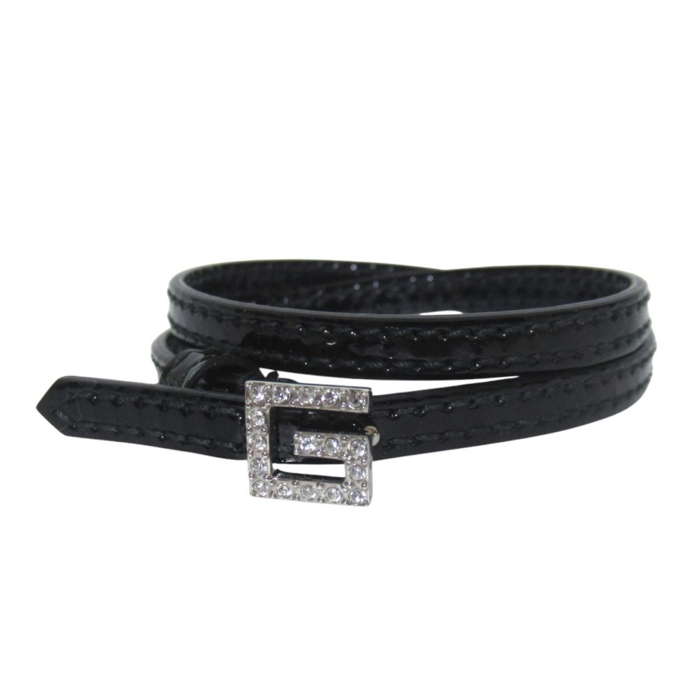 美品 GUCCI グッチ Gバックル パテントレザー ギボシタイプ 2連 ブレスレット ブラック レディース 古着 中古 USED