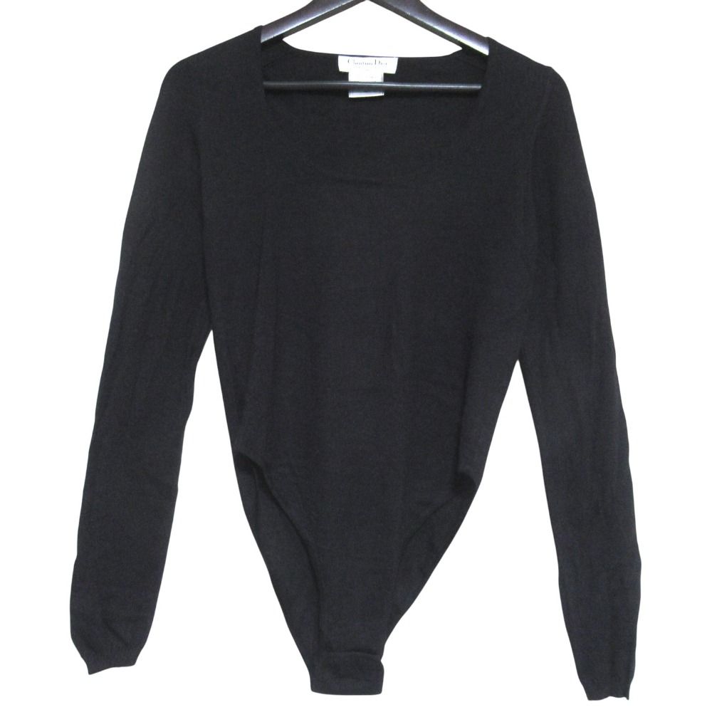 美品 Christian Dior クリスチャンディオール ガリアーノ期 カシミヤシルク ニット ボディースーツ カットソー Sサイズ ブラック レディース 古着 中古 USED