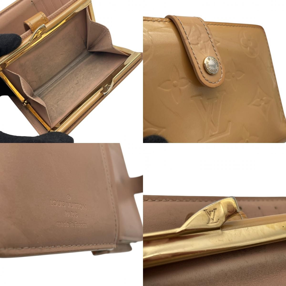 #LouisVuittonヴェルニ がま口二つ折り財布 ベージュ廃盤品希少正規品 LouisVuittonヴェルニ がま口二つ折り財布 ベージュ廃盤品希少正規品