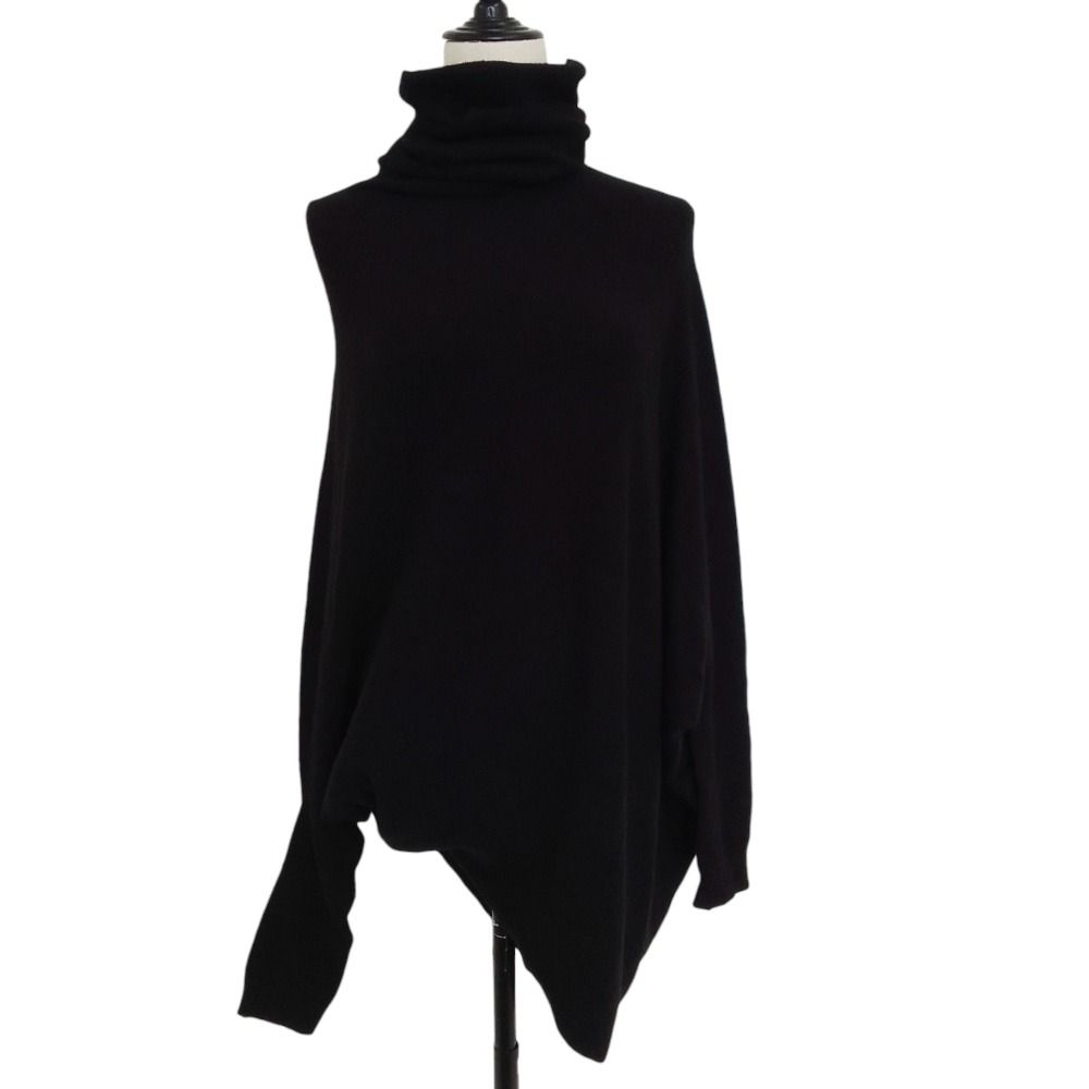 美品 JAKI LONDON ジャキロンドン タートルネック アシンメトリーニットセーター M ブラック レディース 古着 中古 USED