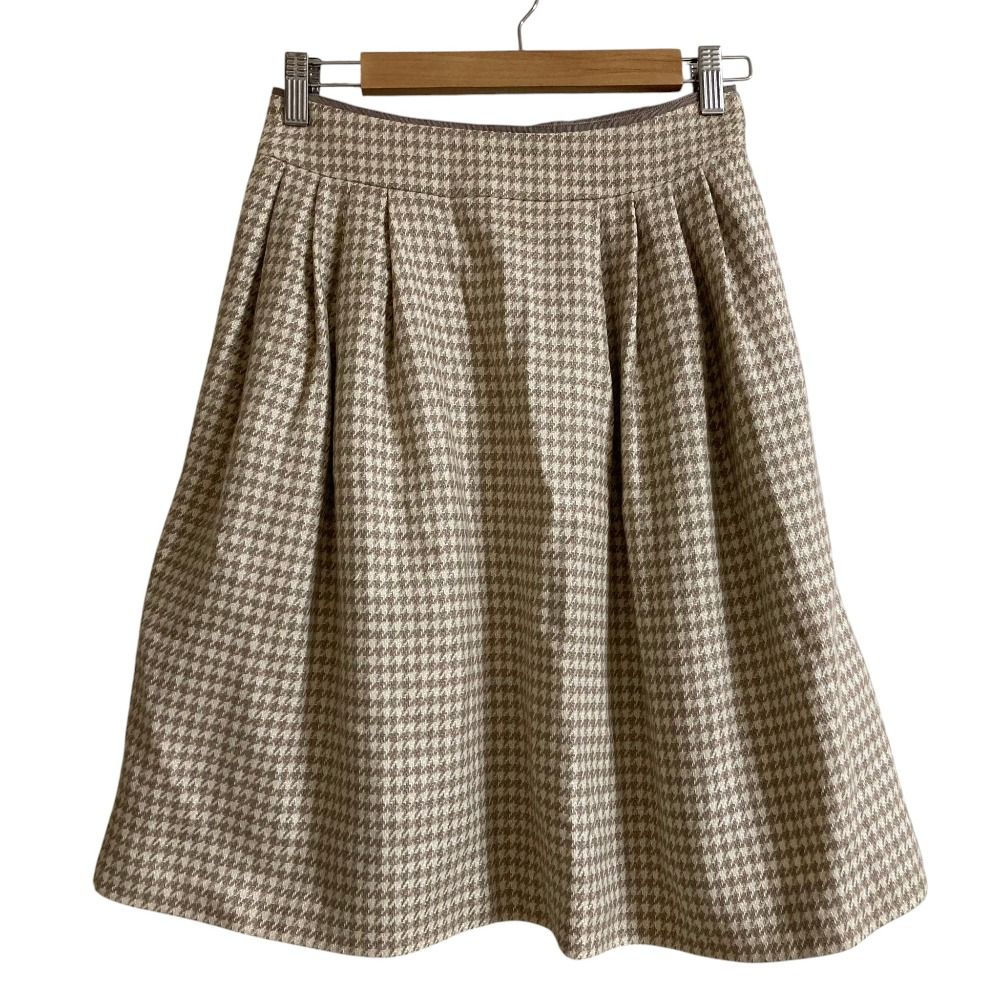 フォクシー フレアスカート プリーツ ベージュ シルク混 ウール混 38 膝丈 美品 FOXEY フォクシー 千鳥格子 カシミヤシルク ひざ丈 フレア