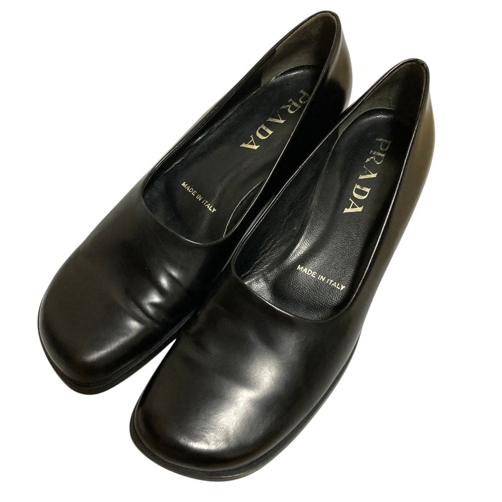 美品 PRADA プラダ レザー プレーンパンプス サイズ37 24cm程度 ブラック レディース 古着 中古 USED