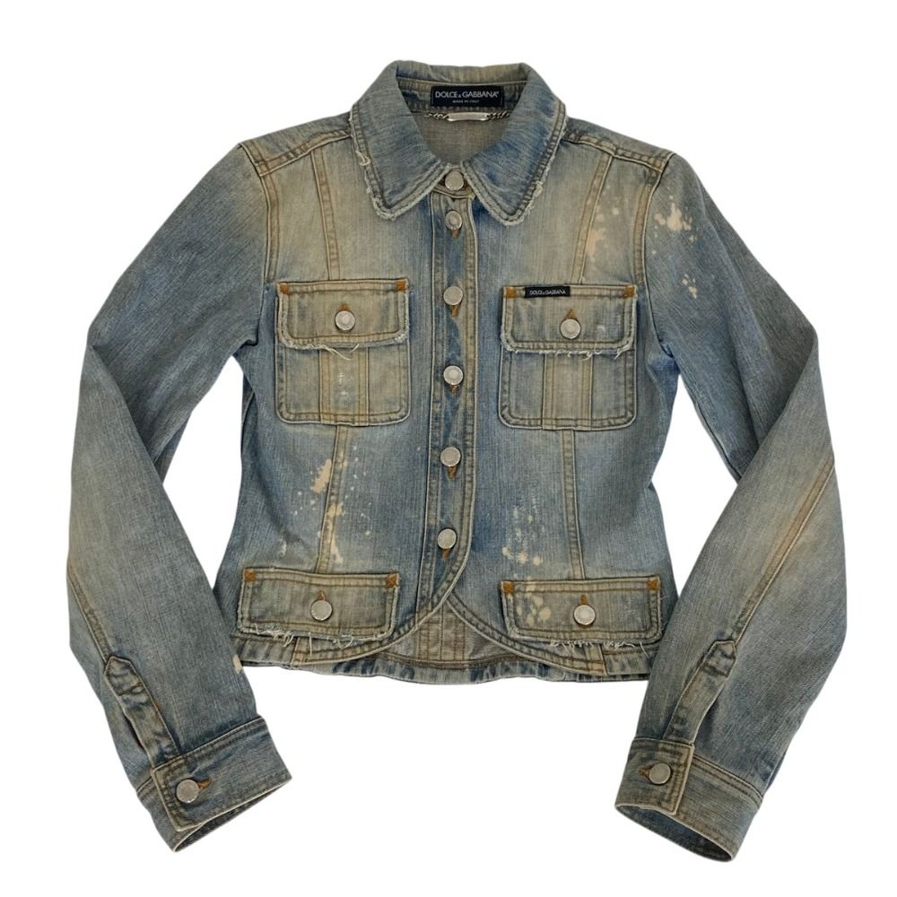 【美品】ドルチェ&ガッバーナ　デニム ジャケット　ユーズド加工　カーキ　48 良品 DOLCE&GABBANA ドルチェ＆ガッバーナ ドルガバ ユーズド加工