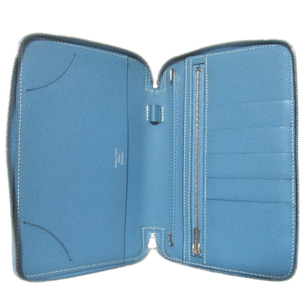 エルメス/HERMES/手帳カバー/アジェンダ/ヴォーエプソン/ブルー系/X刻【SA7447】 使用わずか エルメス スメニエ 手帳カバー A5/B5 ヴォーエプソン