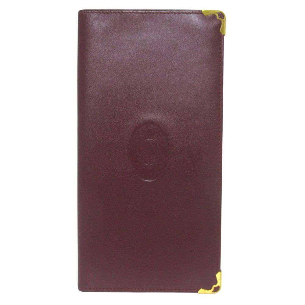 美品 Cartier カルティエ マストライン 二つ折り 長財布 ロングウォレット ボルドー メンズ レディース 古着 中古 USED